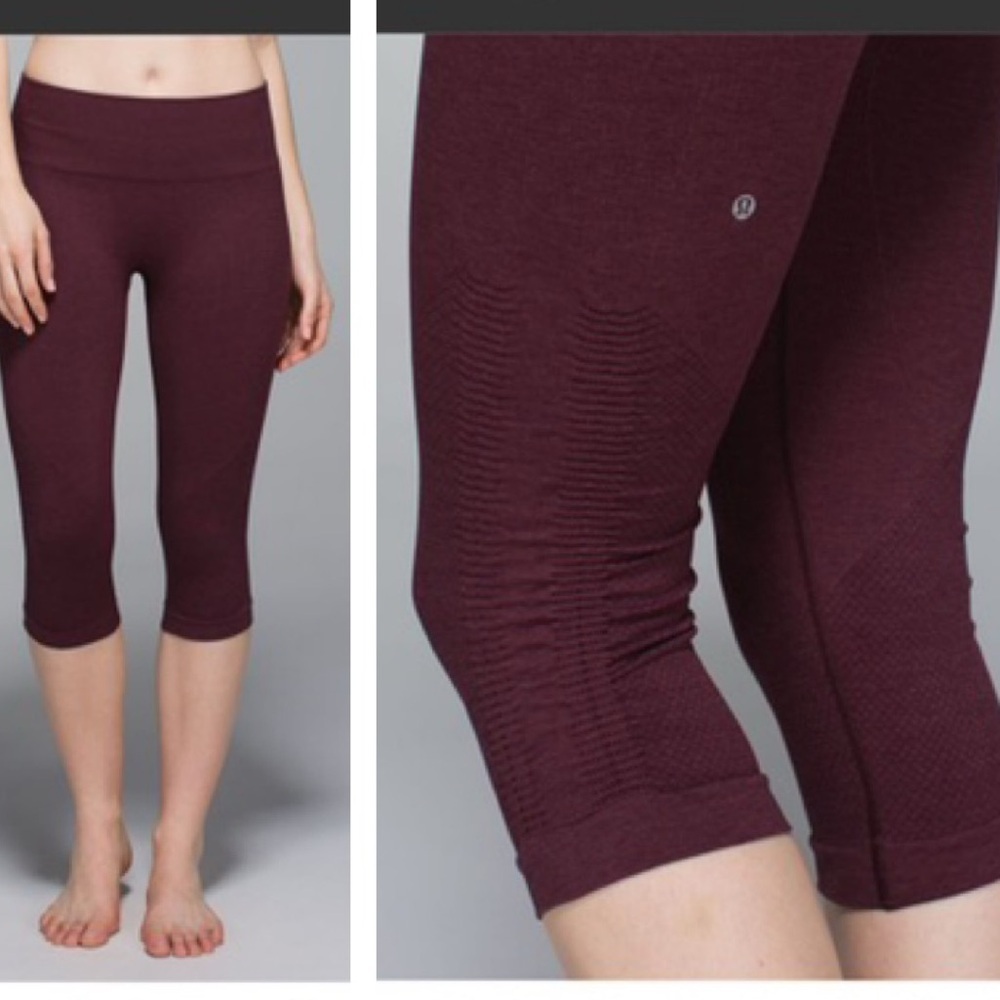 Lululemon In The Flow Crop‎ II Seamless High Waist Pants Tights Crop Stretch Red